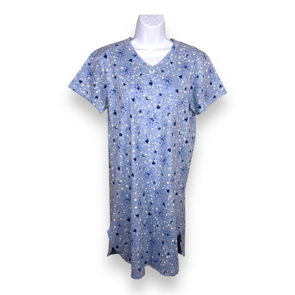 New Small Blue Star Sleepwear Dress Womens NWT Short Sleeve Cotton Kawaii - Picture 1 of 14
